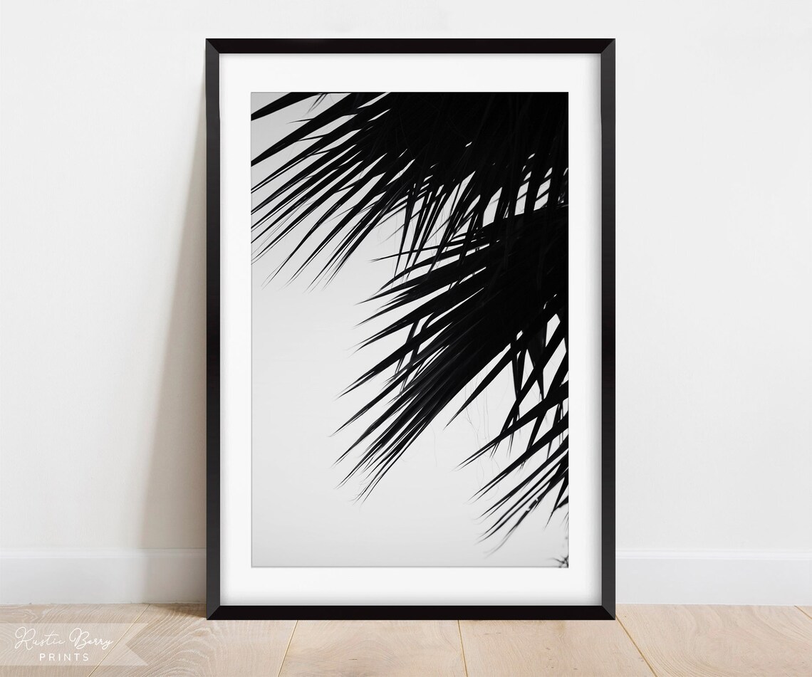 Black And White Palm Fronds Close Up Minimalist Tropical Beach Wall Art Poster