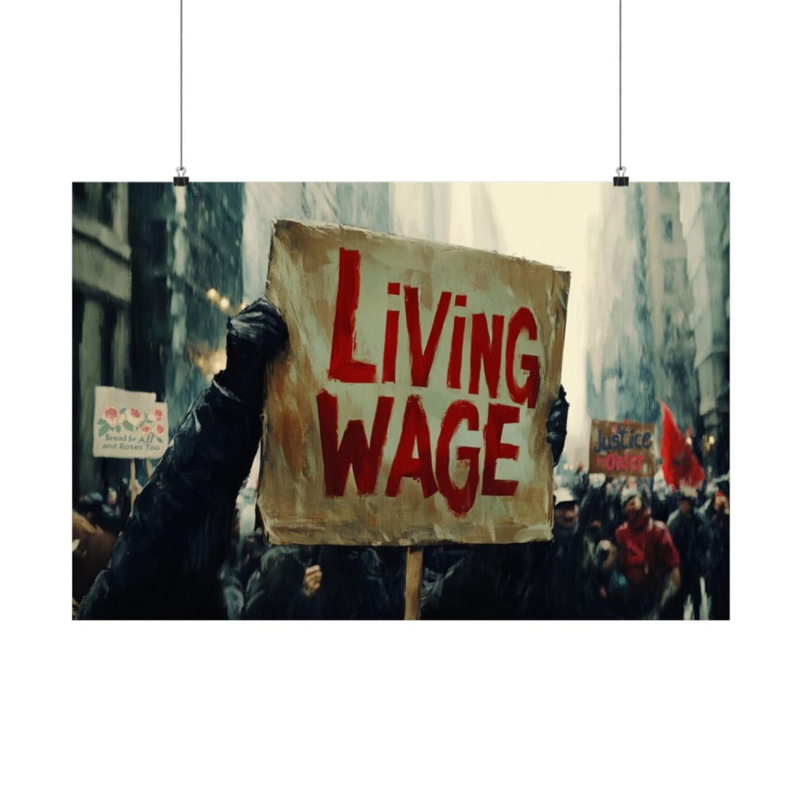 Living Wage Protest March Street Scene Workers Rights Poster