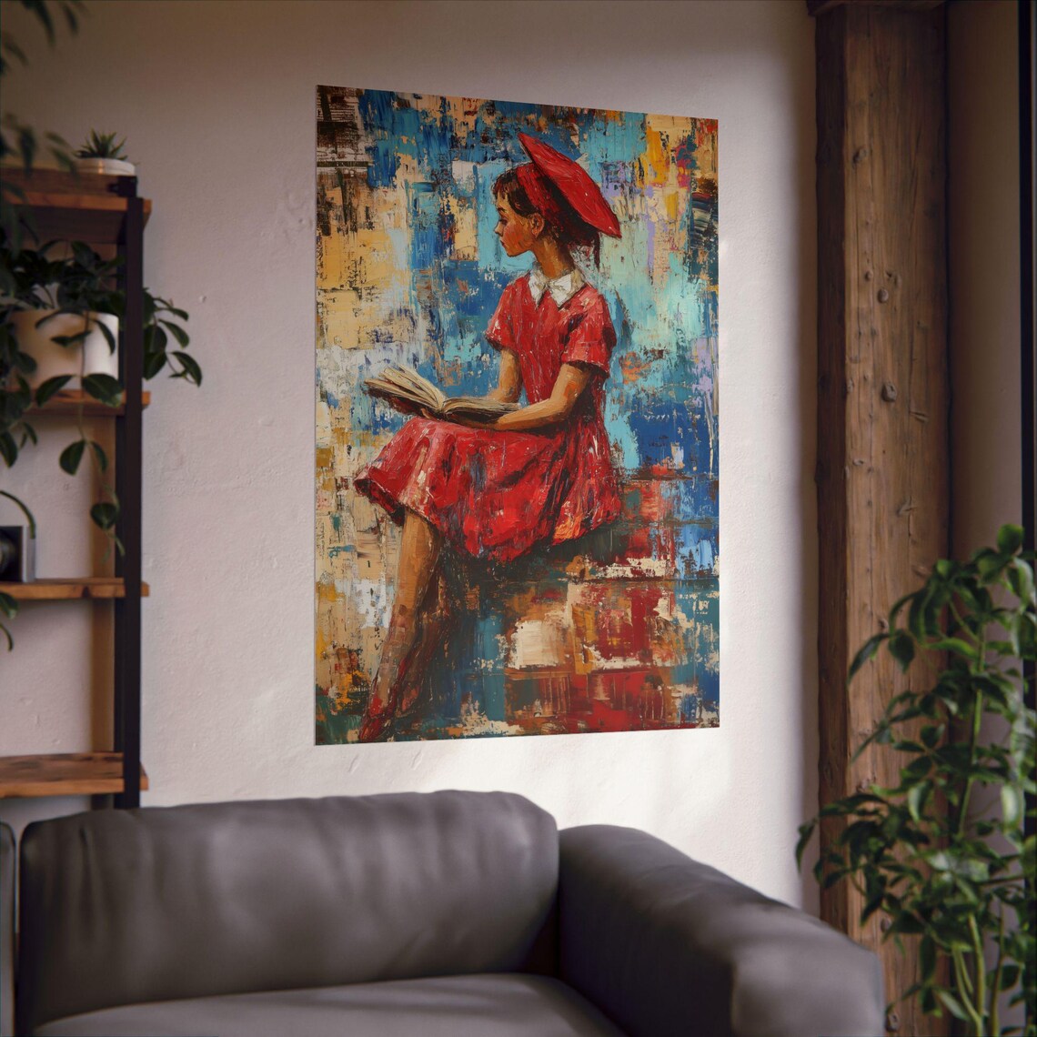Beautiful Girl In Red Dress Reading Book Impressionist Art Poster - Image 2