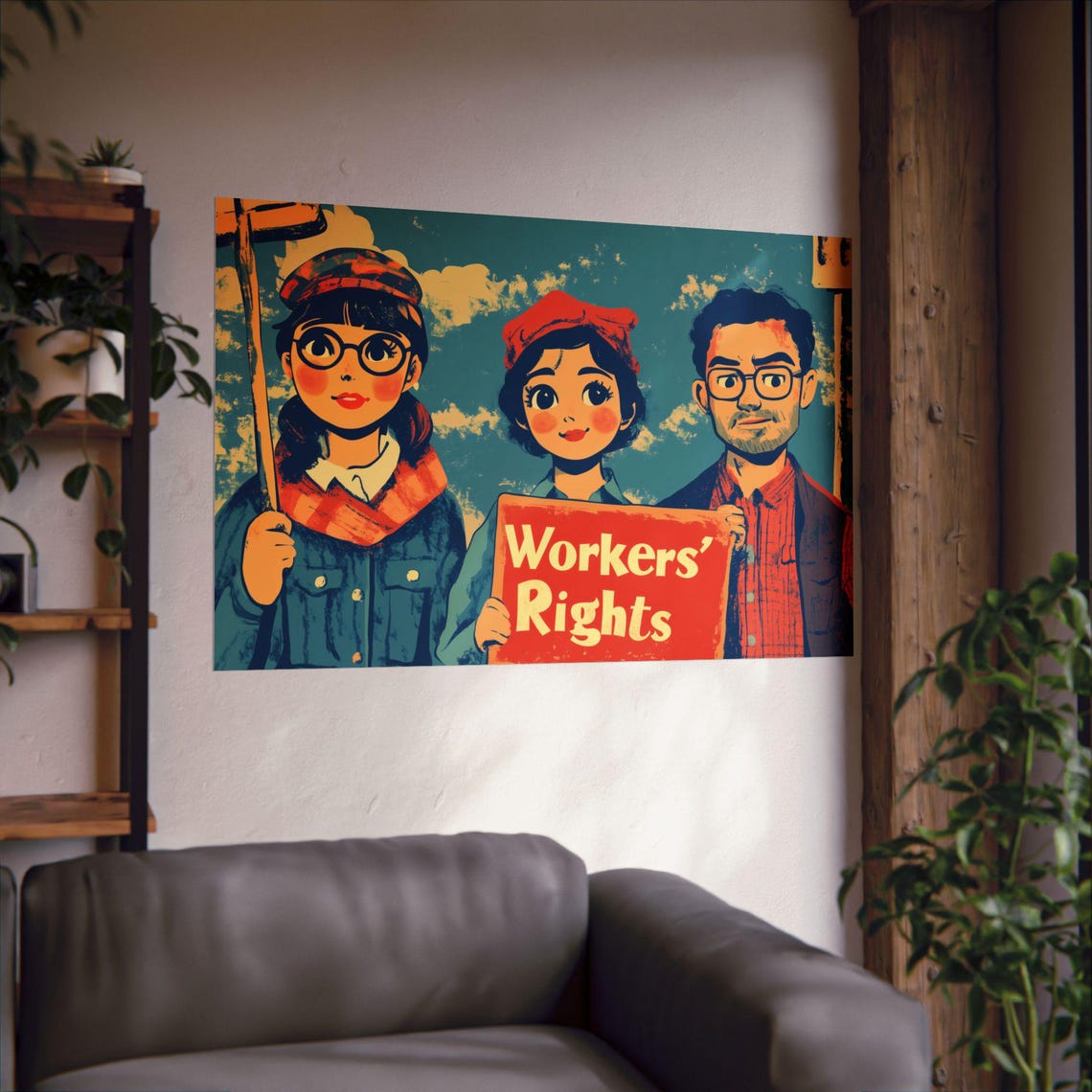 Workers Rights Retro Cartoon Protest Trio Bold Sign Art Poster - Image 2