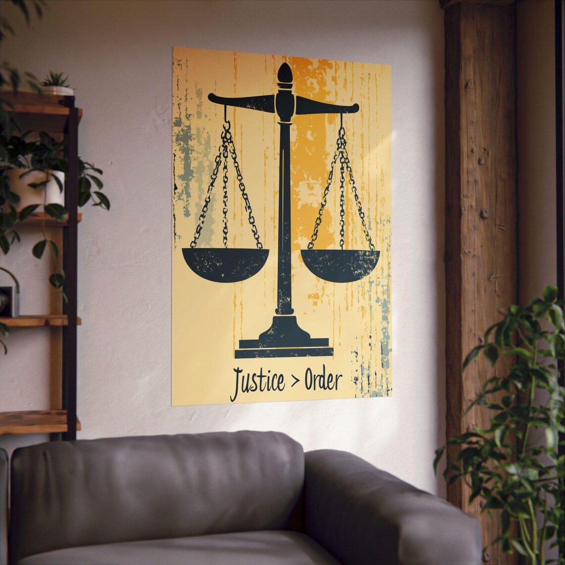 Justice Greater Than Order Vintage Scales Political Art Quote Poster - Image 2