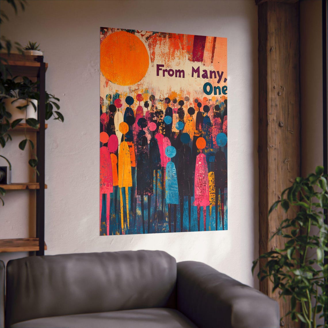 From Many One Colorful Crowd Unity Folk Art Celebration Poster - Image 2