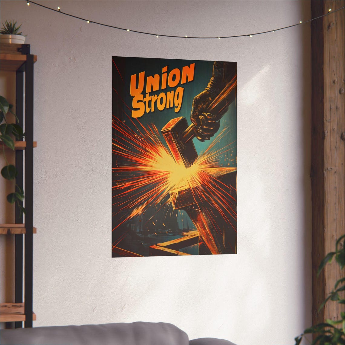 Union Strong Retro Blacksmith Hammer Sparks Labor Art Poster - Image 3
