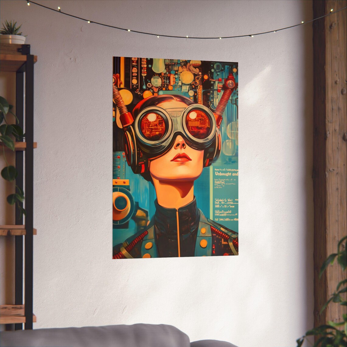 Retro Futurism Woman Goggles Steampunk Sci Fi Adventure Art Poster - Image 3