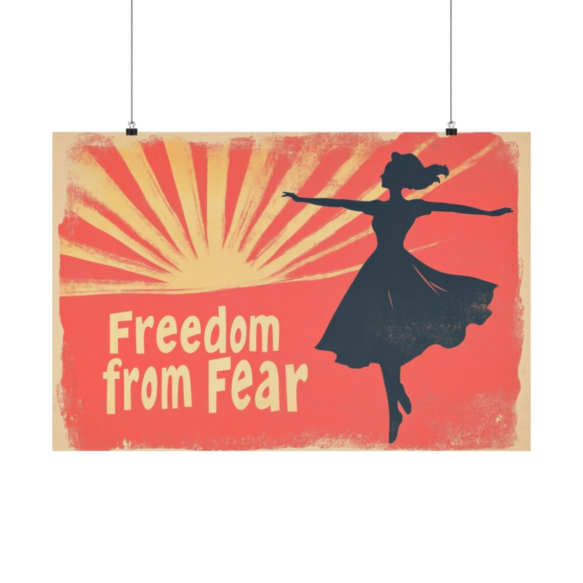 Freedom From Fear Dancing Woman Sunburst Joyful Retro Poster