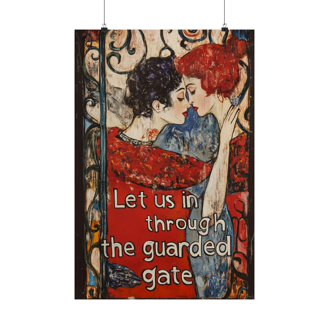 Let Us In Through the Guarded Gate Embracing Couple Klimt Art Poster