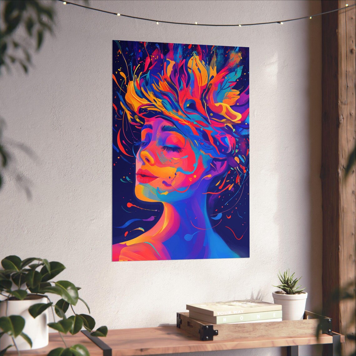 Neon Pop Art Woman Portrait With Explosive Rainbow Hair Poster - Image 4