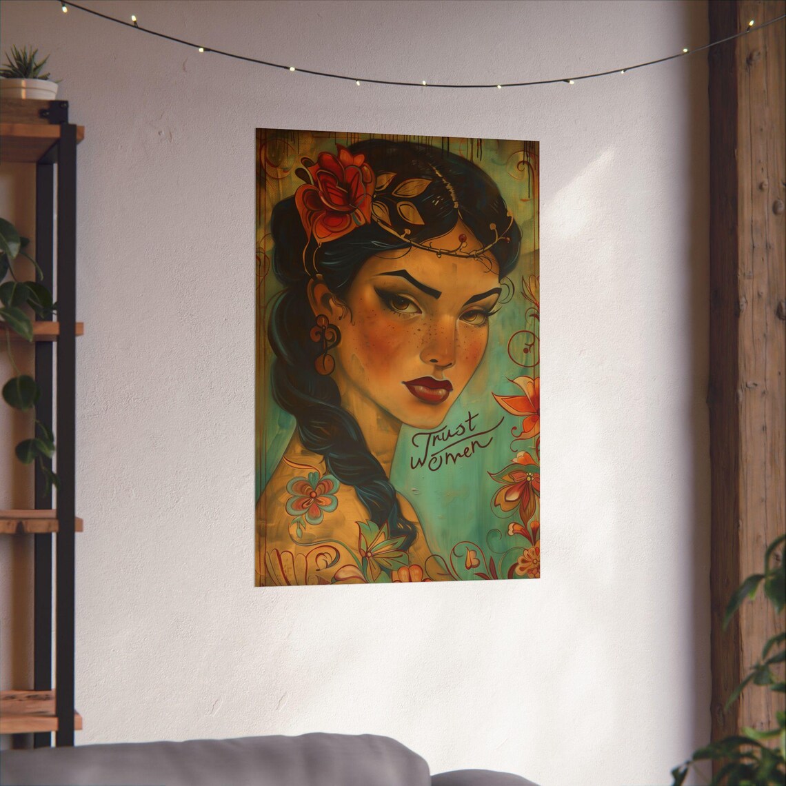 Trust Women Bohemian Braided Woman Floral Art Statement Poster - Image 3