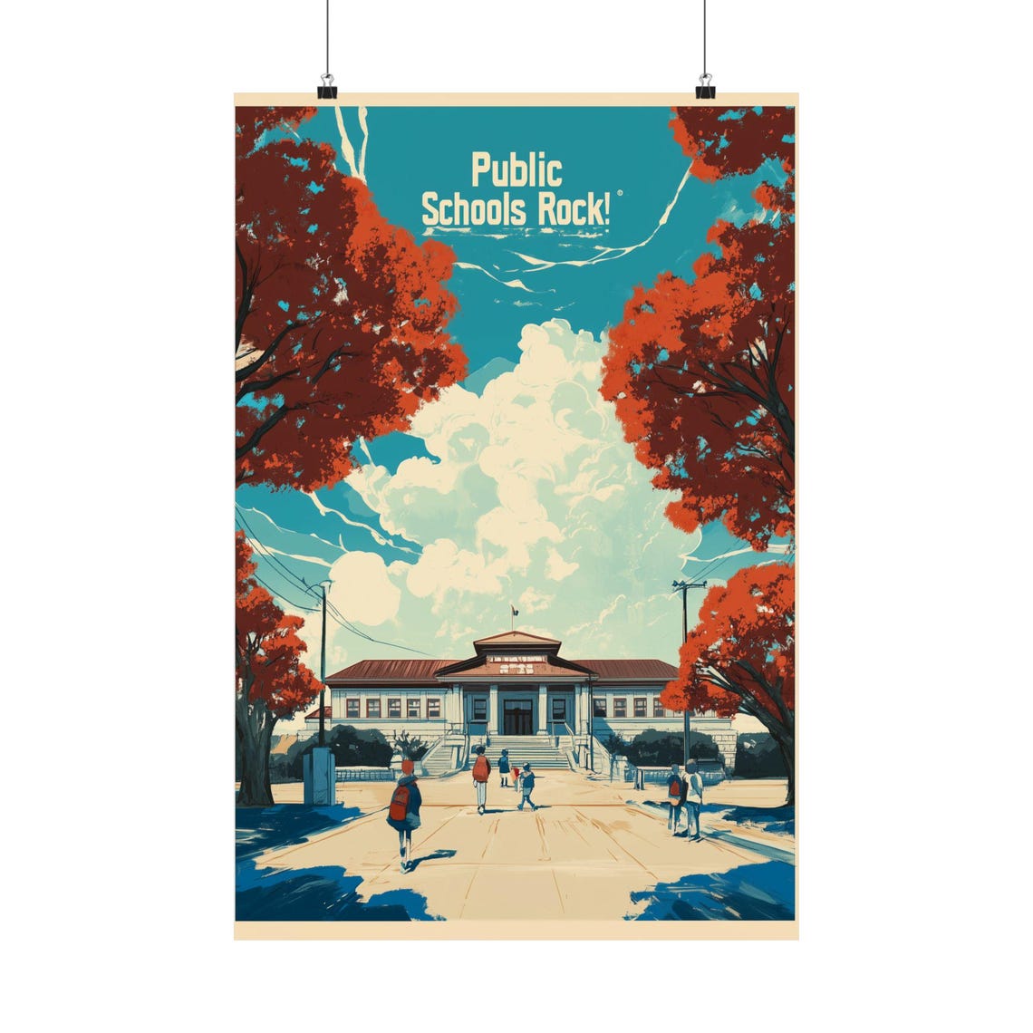 Public Schools Rock Vintage Schoolhouse Red Autumn Trees Poster