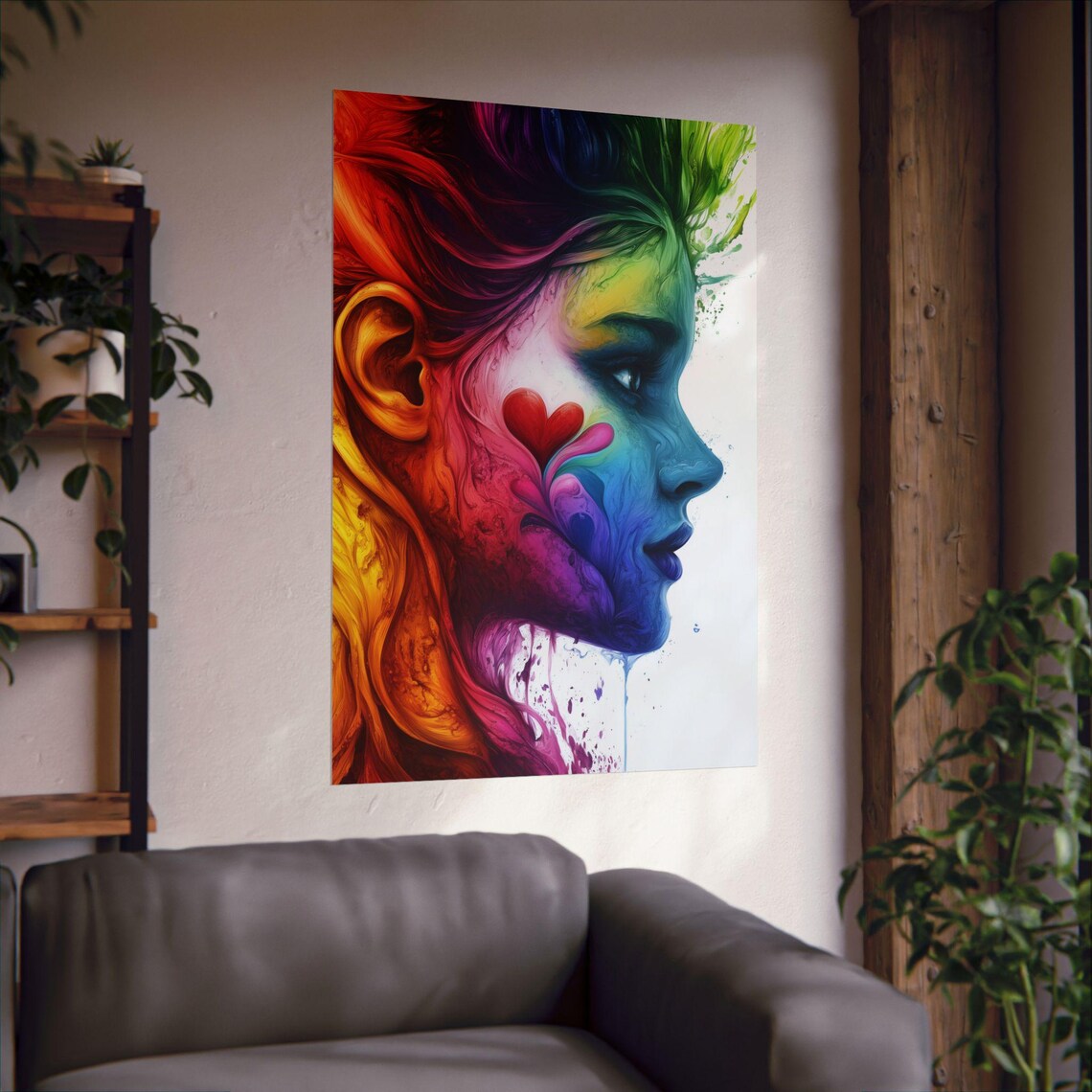Love Is Love Rainbow Heart Woman Profile LGBTQ Pride Art Poster - Image 2