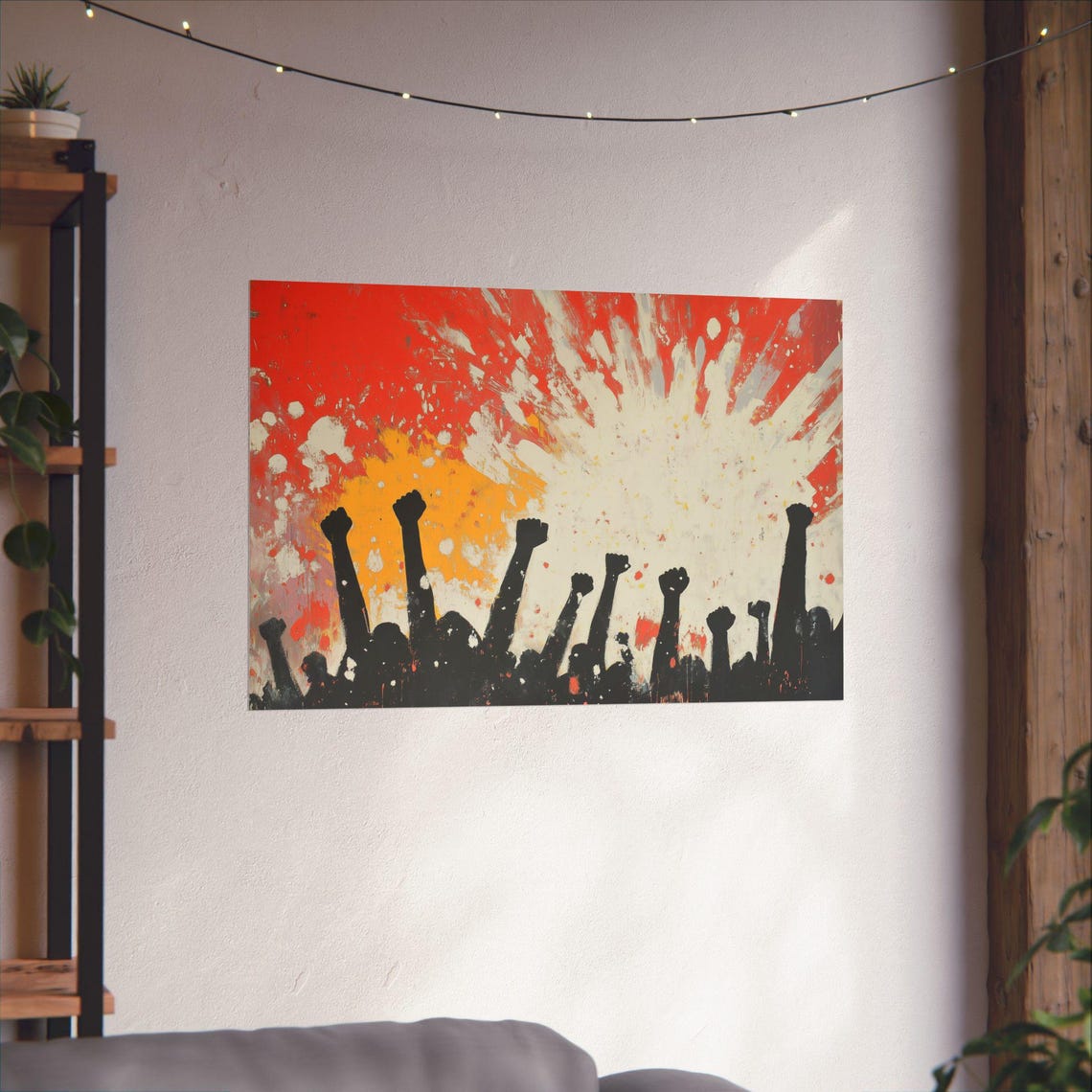 Raised Fists Red Paint Explosion Protest Solidarity Art Poster - Image 3