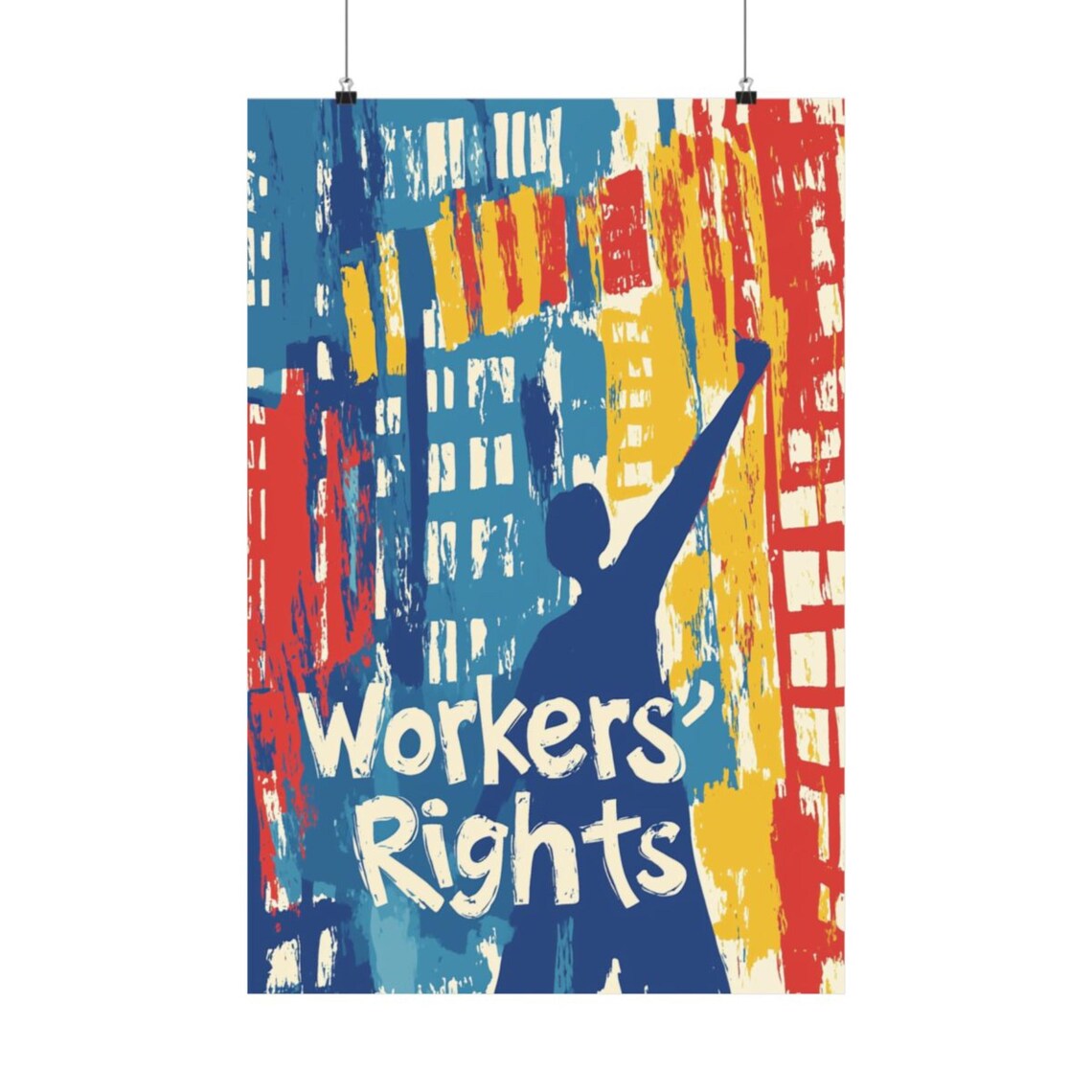 Workers Rights Raised Fist City Protest Bold Color Block Poster Art