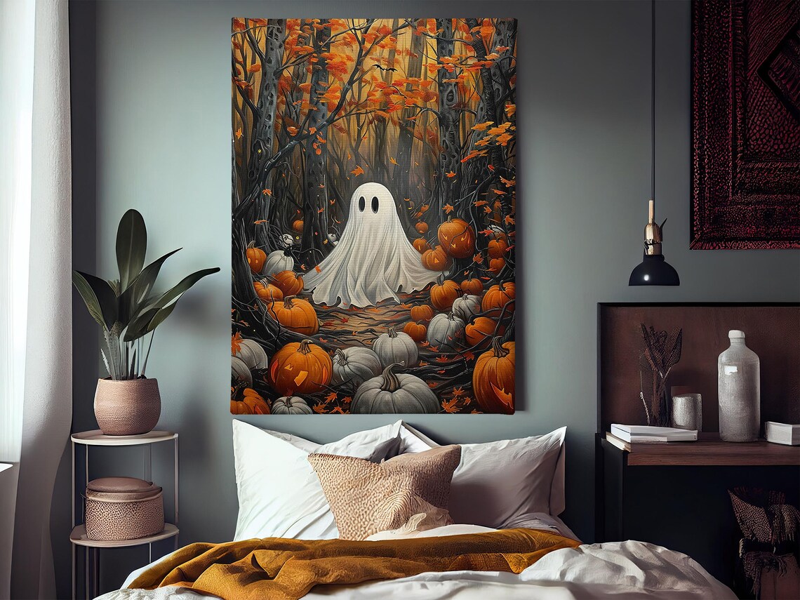 Vintage Ghost In Forest, Autumn Halloween Poster Print - Image 3