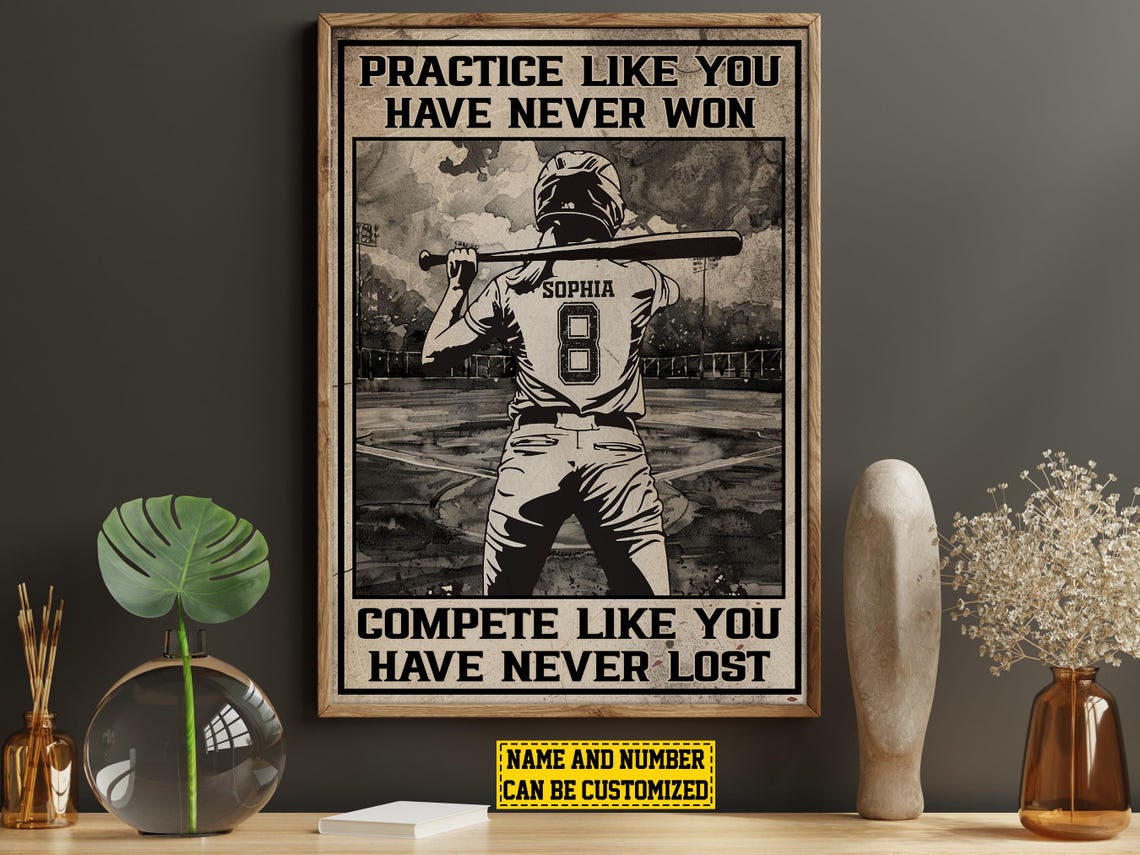 Personalized Softball Practice Compete Motivational Poster Gift - Image 6