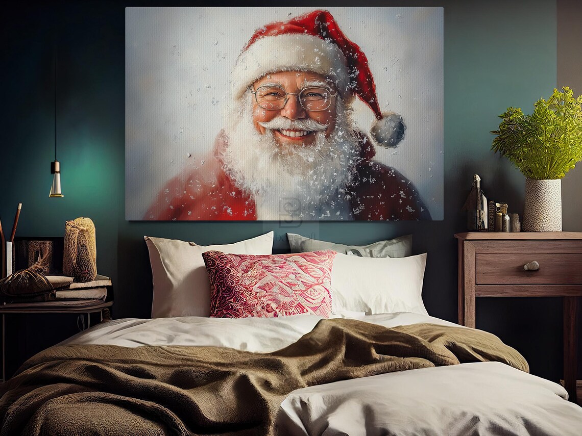 Vintage Santa Portrait Painting Warm Santa Cottage Santa Claus Poster Print Christmas Wall Art Cozy Christmas Decor - Image 5