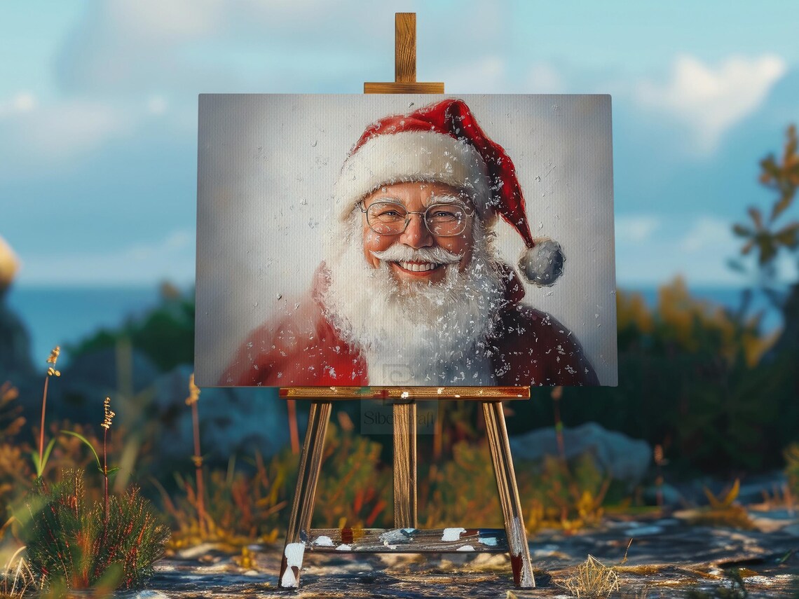 Smiling Santa Claus Face With Glasses In Snowy Red Hat Winter Poster - Image 2