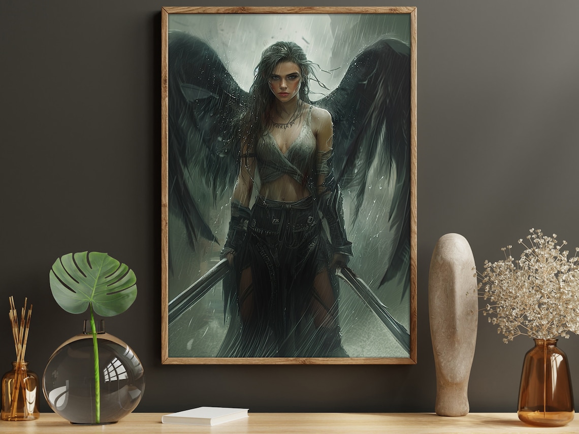 Winged Warrior Woman, Dark Academia Art Print - Image 2