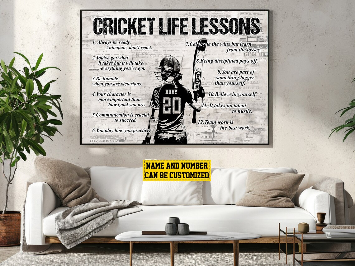 Cricket Life Lessons Personalized Poster Custom Name Number Motivational Print - Image 3