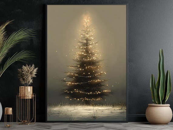 Vintage Cozy Christmas Tree Holiday Art Print