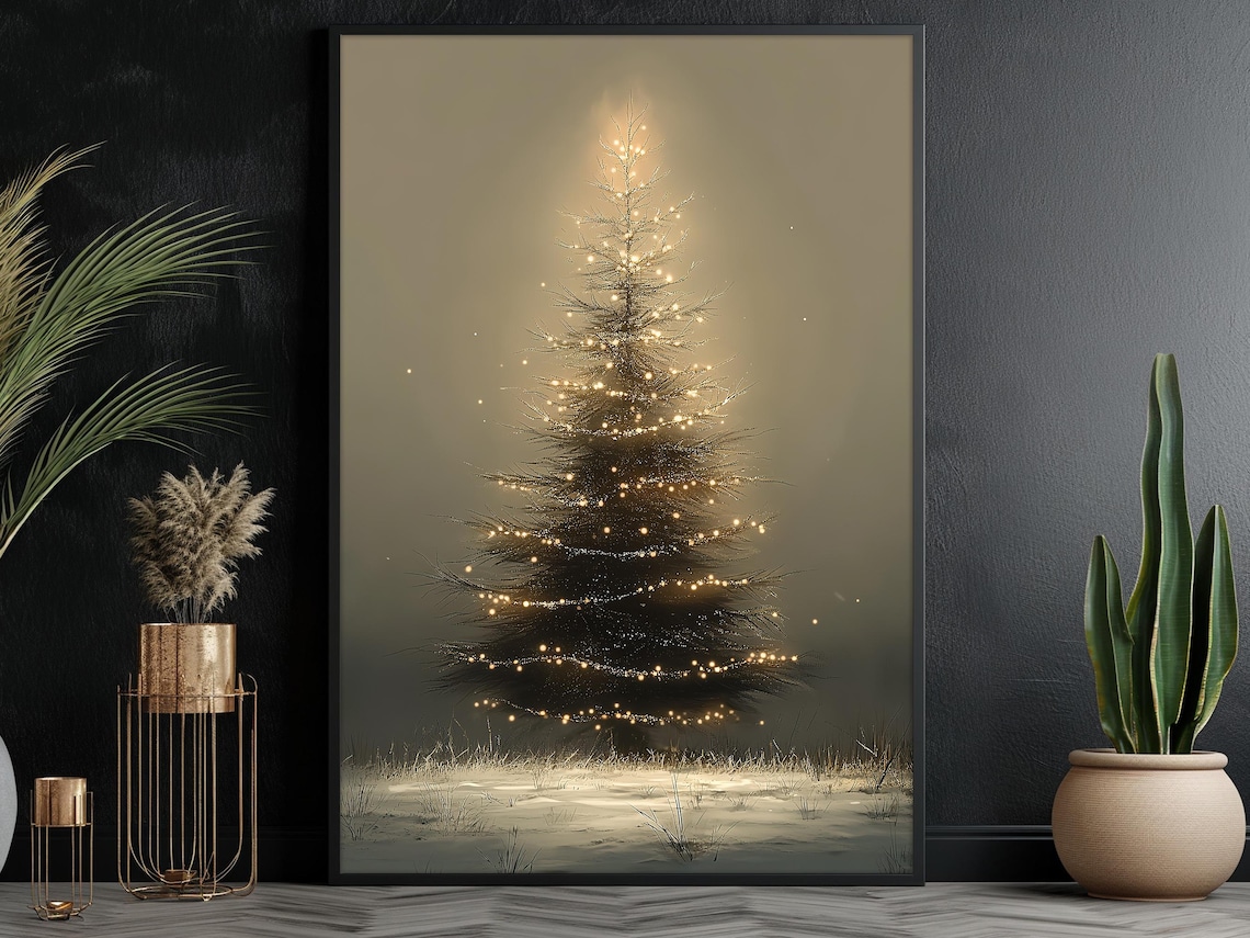 Vintage Cozy Christmas Tree Holiday Art Print