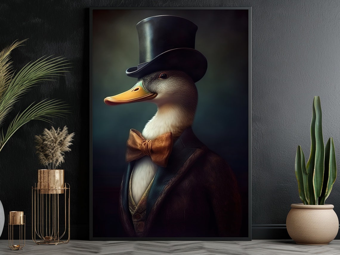 Dapper Duck Gentleman Portrait In Top Hat And Bow Tie Animal Poster