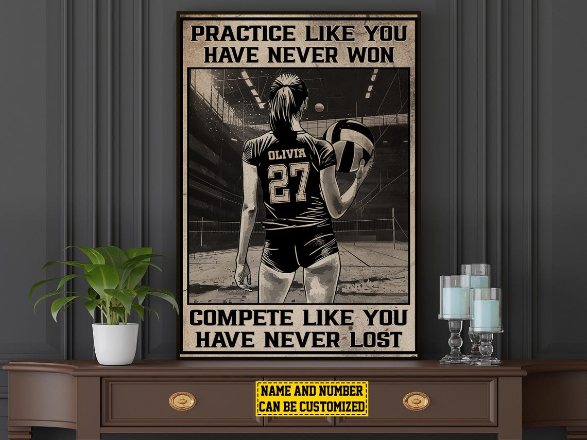 Personalized Volleyball Practice Compete Motivational Poster Gift - Image 3