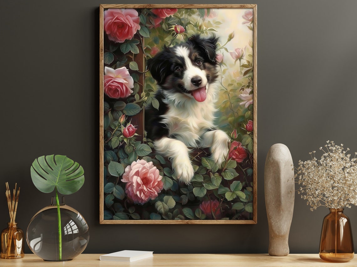 Cute Dog In Flower Garden Oil Painting Dog Print Dog Print Flowers Poster Print Pet Wall Art Dog Lovers Gift - Image 5