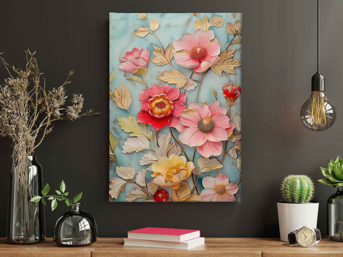 Vintage Pink Blossom Floral Painting Retro Botanical Wall Art Poster - Image 4