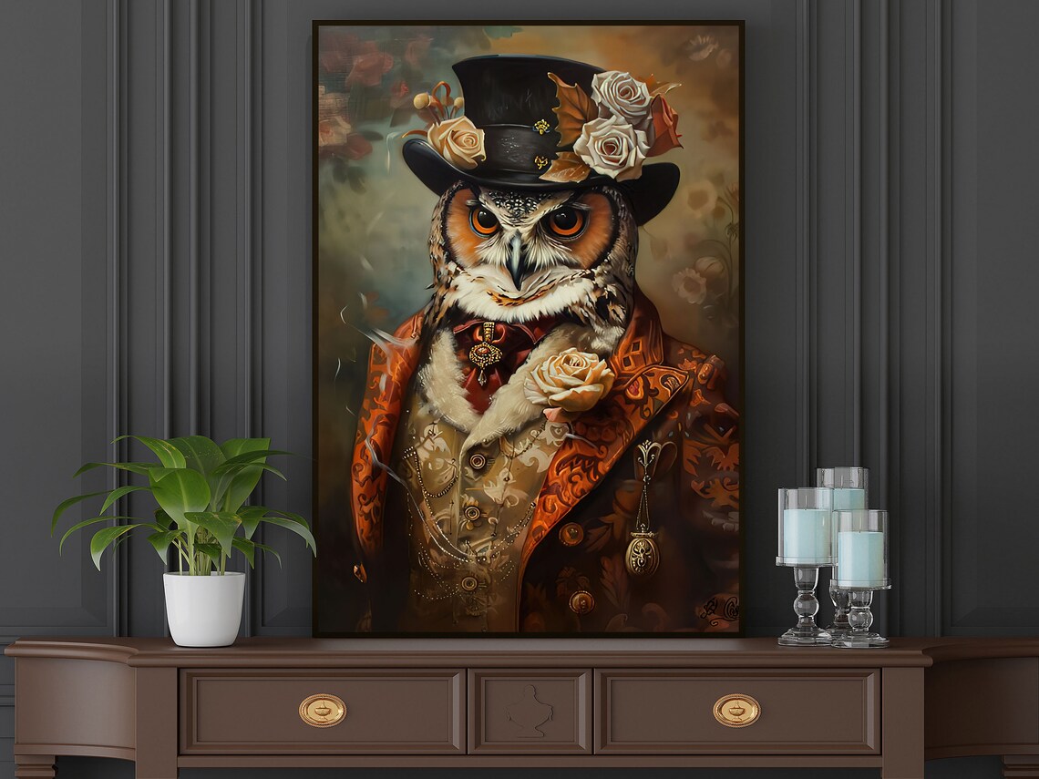 Gentleman Owl Top Hat Steampunk Victorian Portrait Art Poster - Image 5