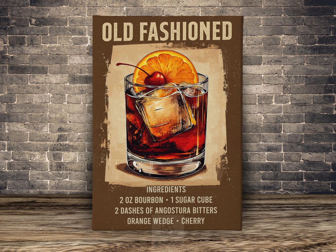 Old Fashioned Cocktail Recipe Bourbon Glass Orange Cherry Bar Poster - Image 2
