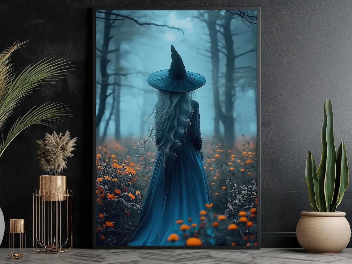 Forest Magic Witch Painting, Halloween Wall Art