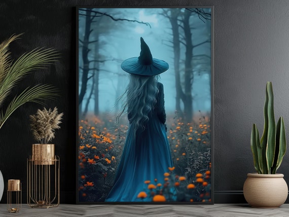 Forest Magic Witch Painting, Halloween Wall Art