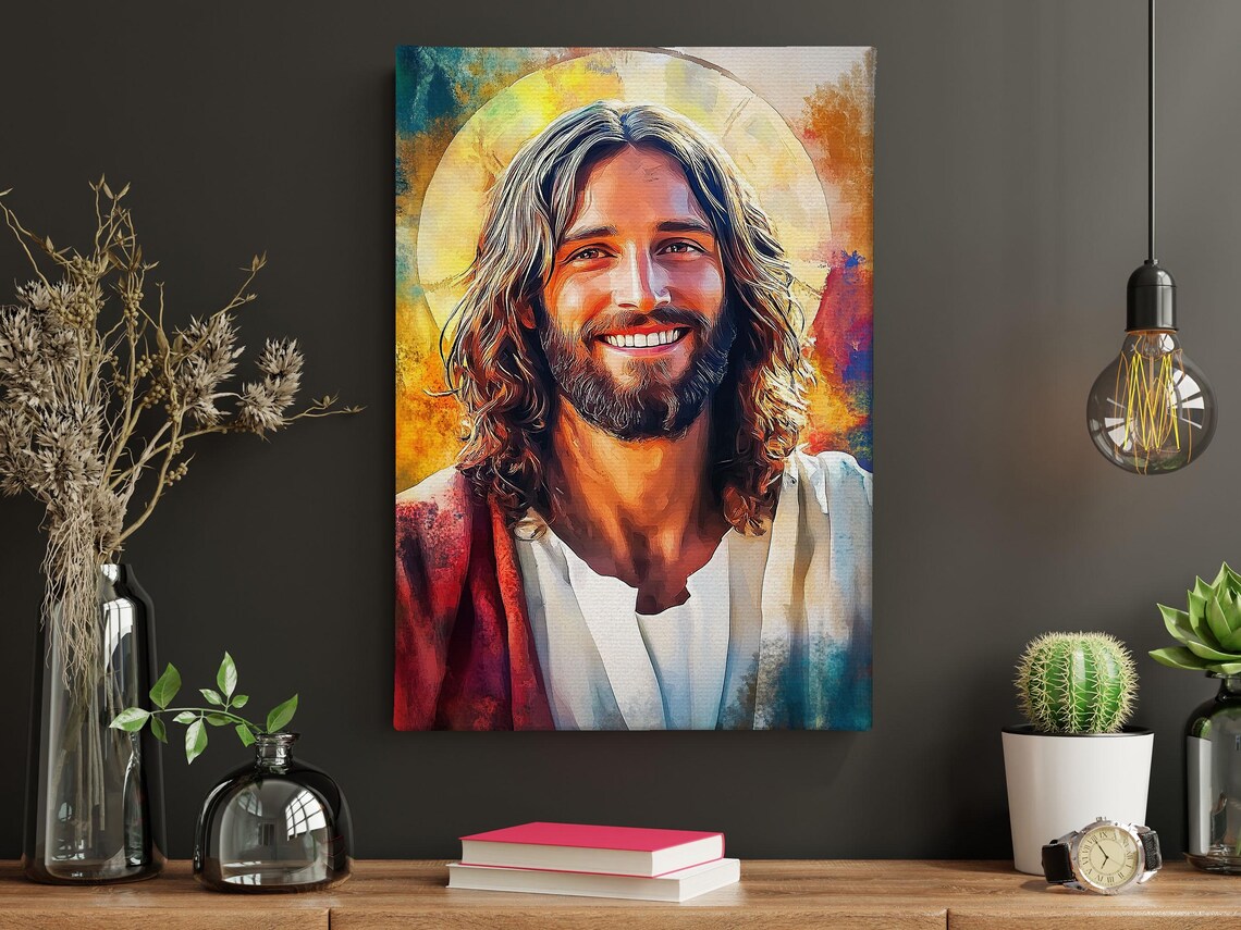 Vintage Jesus Smiles Christian Wall Art Print - Image 4