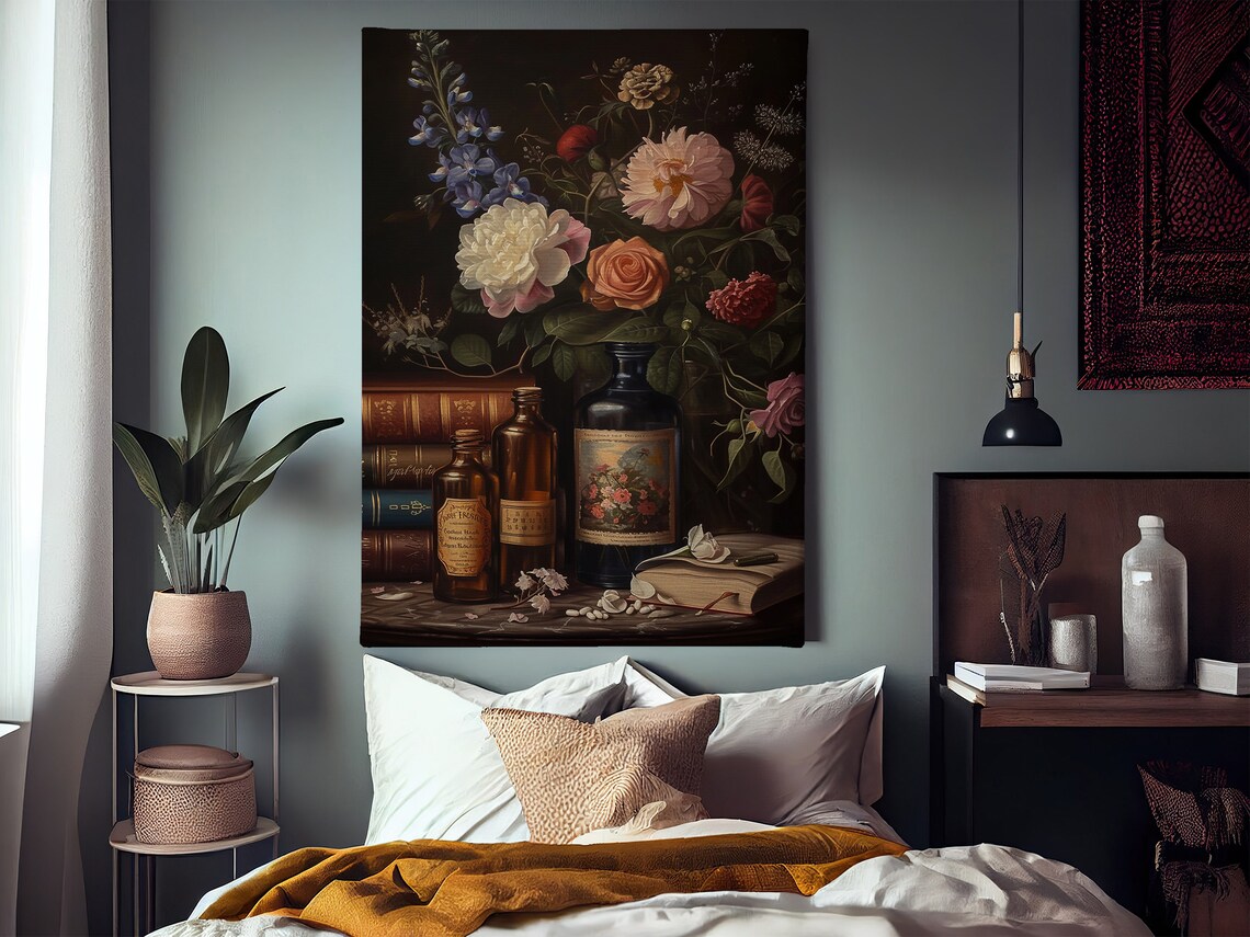 Dark Surreal Magic Book and Flowers, Dark Academia Art Print - Image 4