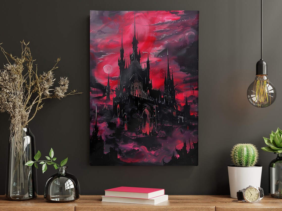 Dark Dracula Castle Spooky Palace Halloween Art Print - Image 4