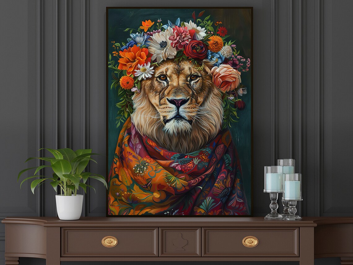 Matisse-Inspired Floral Lion, Vintage Animal Poster - Image 5