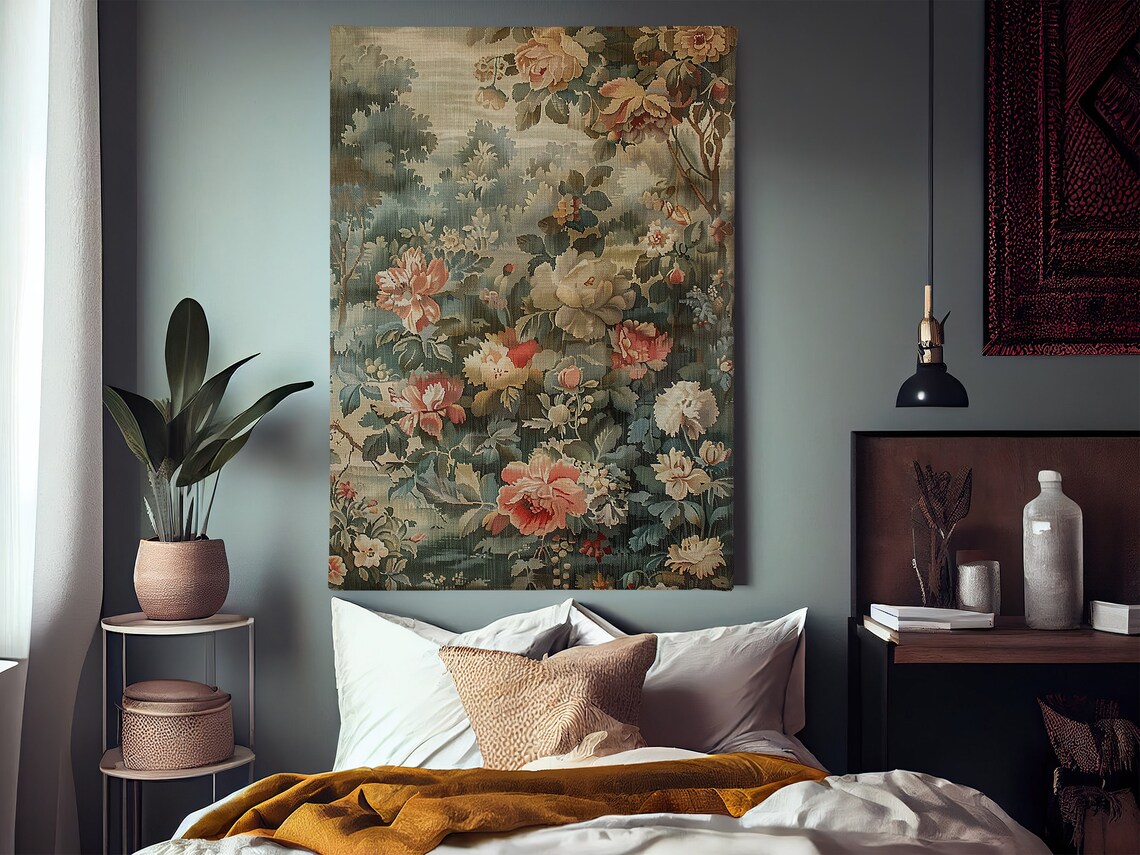 Antique Garden Roses Peonies Vintage Botanical Tapestry Wall Art Print - Image 2