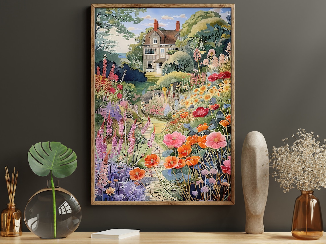 Vintage Cottage Wildflowers Garden Poster Print