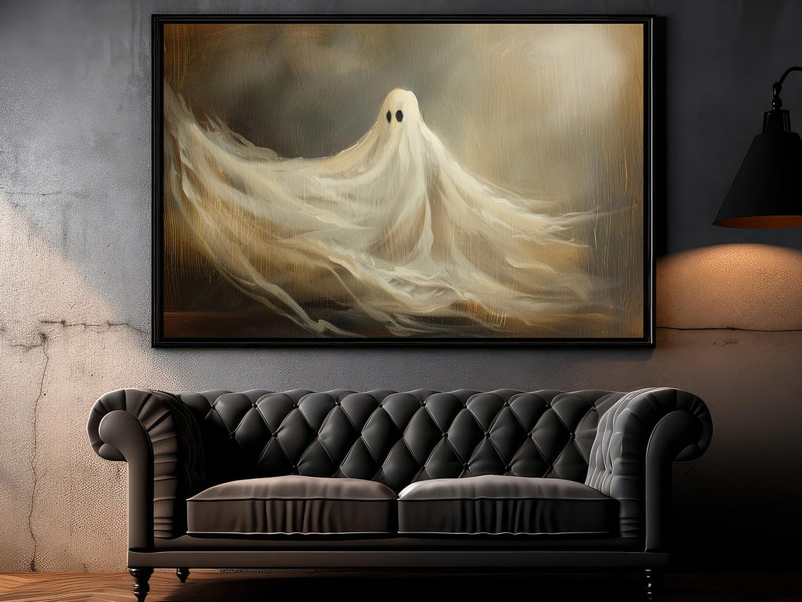 Elegant Flowing Sheet Ghost Painting in Dark Golden Light Art Poster - Image 6