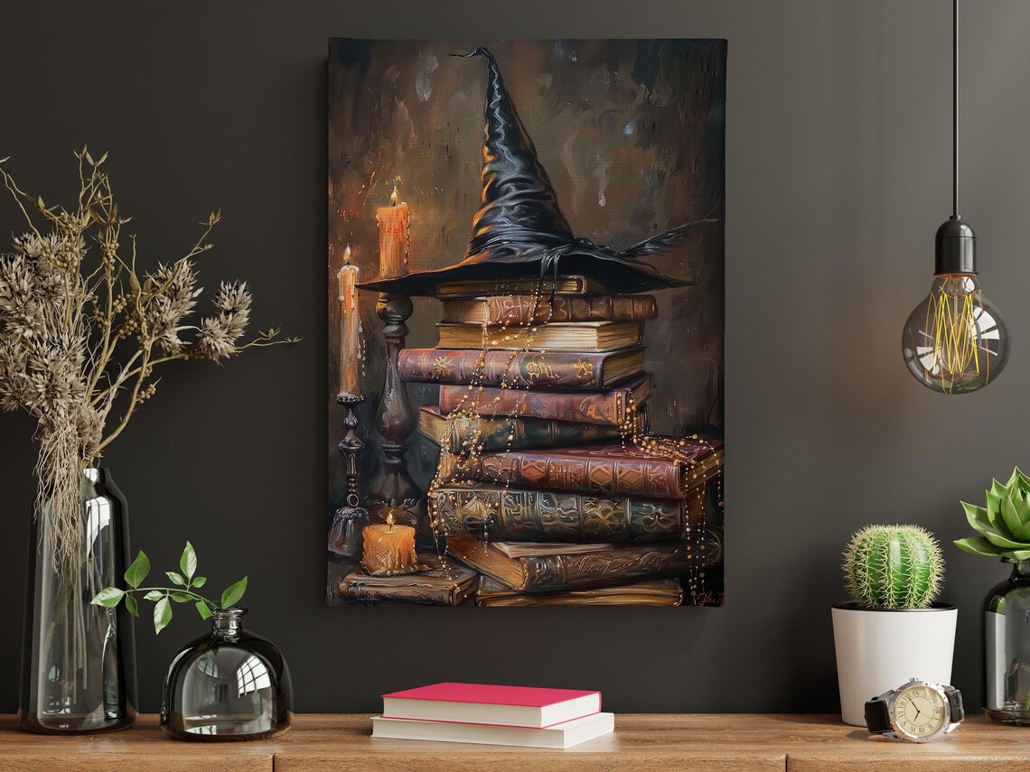 Cottage Witchy Hat and Magic Books Halloween Poster - Image 3
