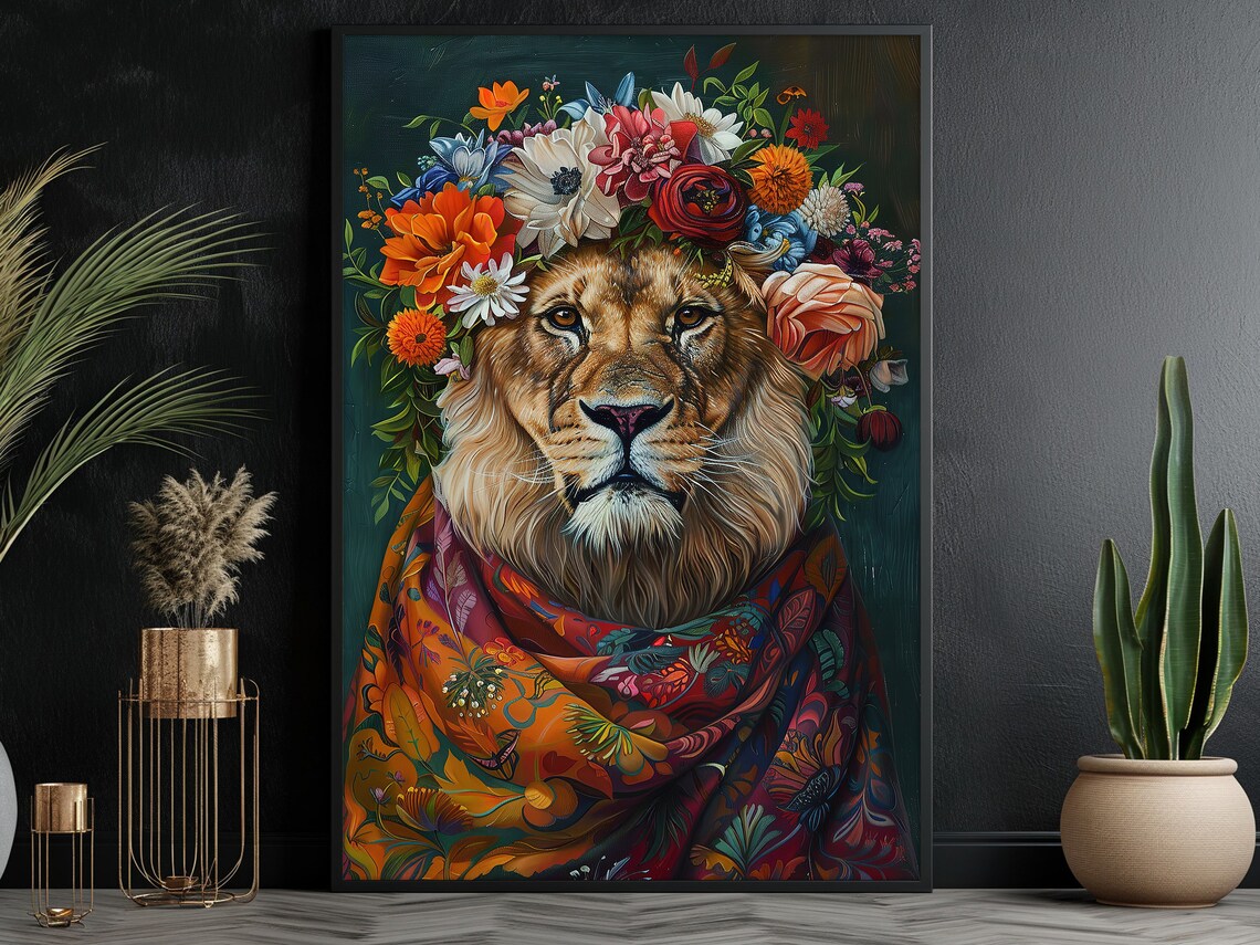 Matisse-Inspired Floral Lion, Vintage Animal Poster - Image 3