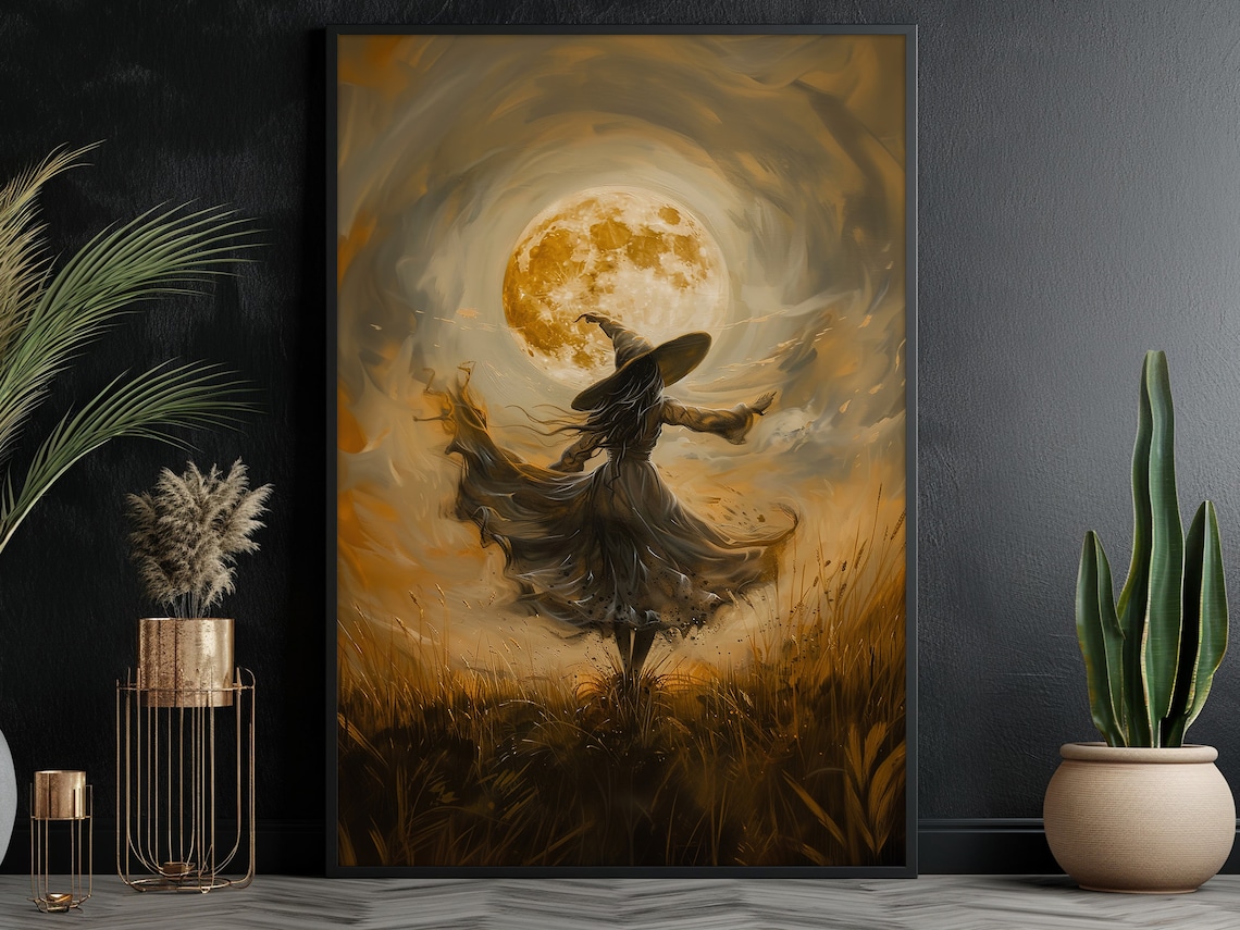 Cottage Witch Dancing Under Moonlight, Vintage Poster Print - Image 3
