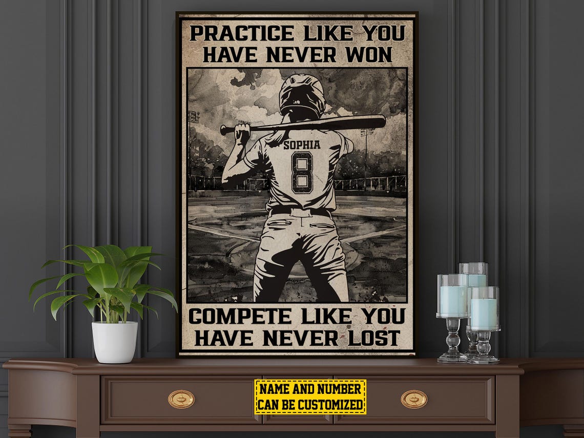 Personalized Softball Practice Compete Motivational Poster Gift - Image 4