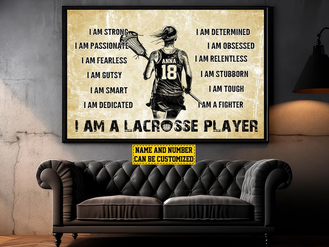 Personalized I Am A Lacrosse Player Affirmation Custom Name Number Girls Poster - Image 3