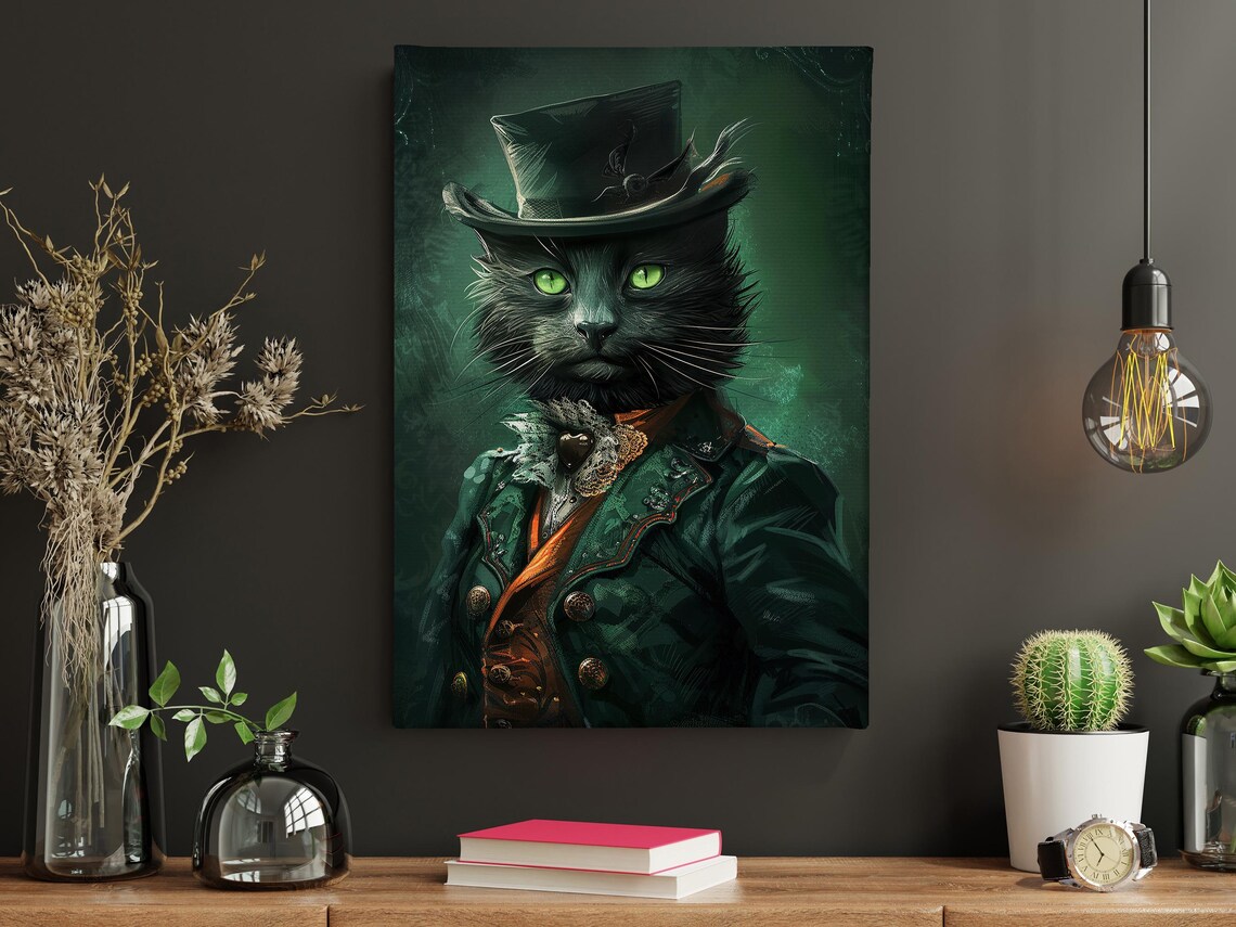 Gothic Gentleman Black Cat Portrait In Top Hat Vintage Style Print - Image 5