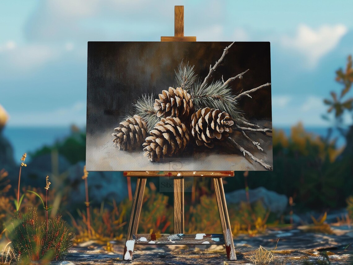 Cottage Pinecone Vintage Christmas Art Print Decor - Image 2
