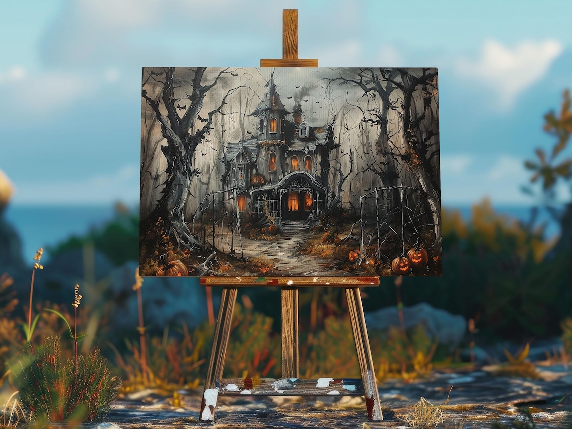 Dark Haunting Castle Halloween Wall Art Print - Image 2