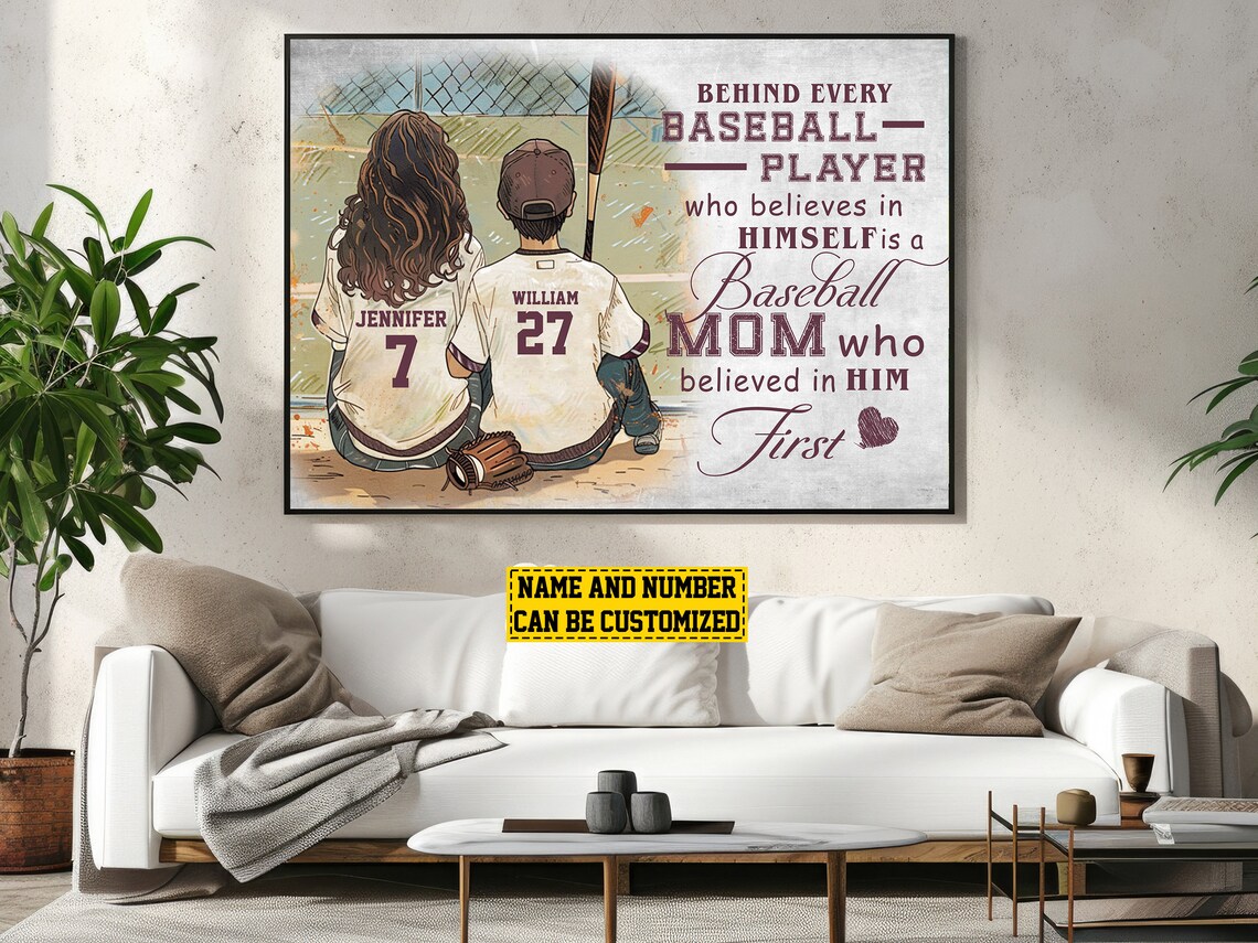 Personalized Baseball Poster Print for Mom and Son - Image 2
