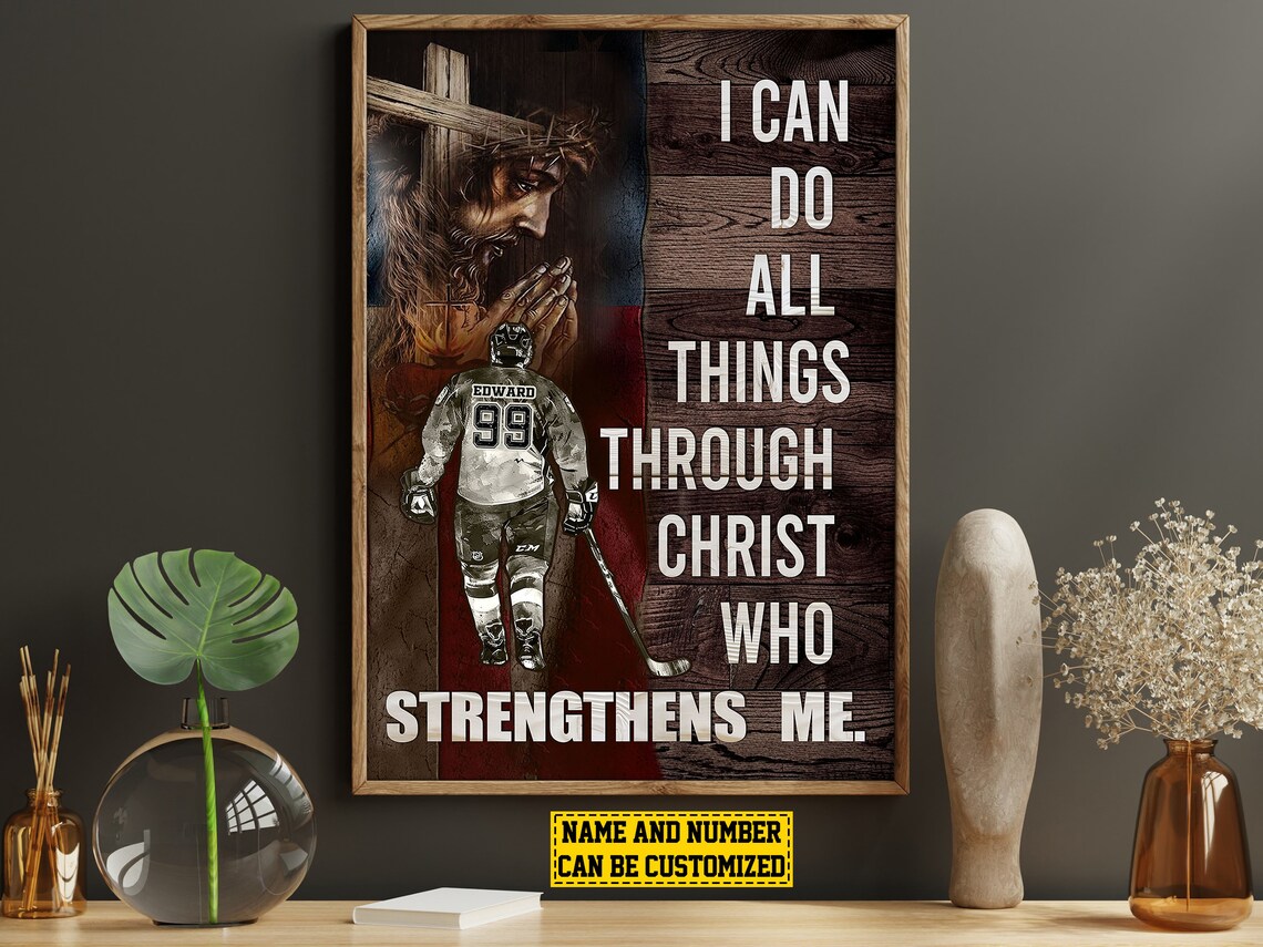 Hockey Faith Poster I Can Do All Things Through Christ Custom Name Print