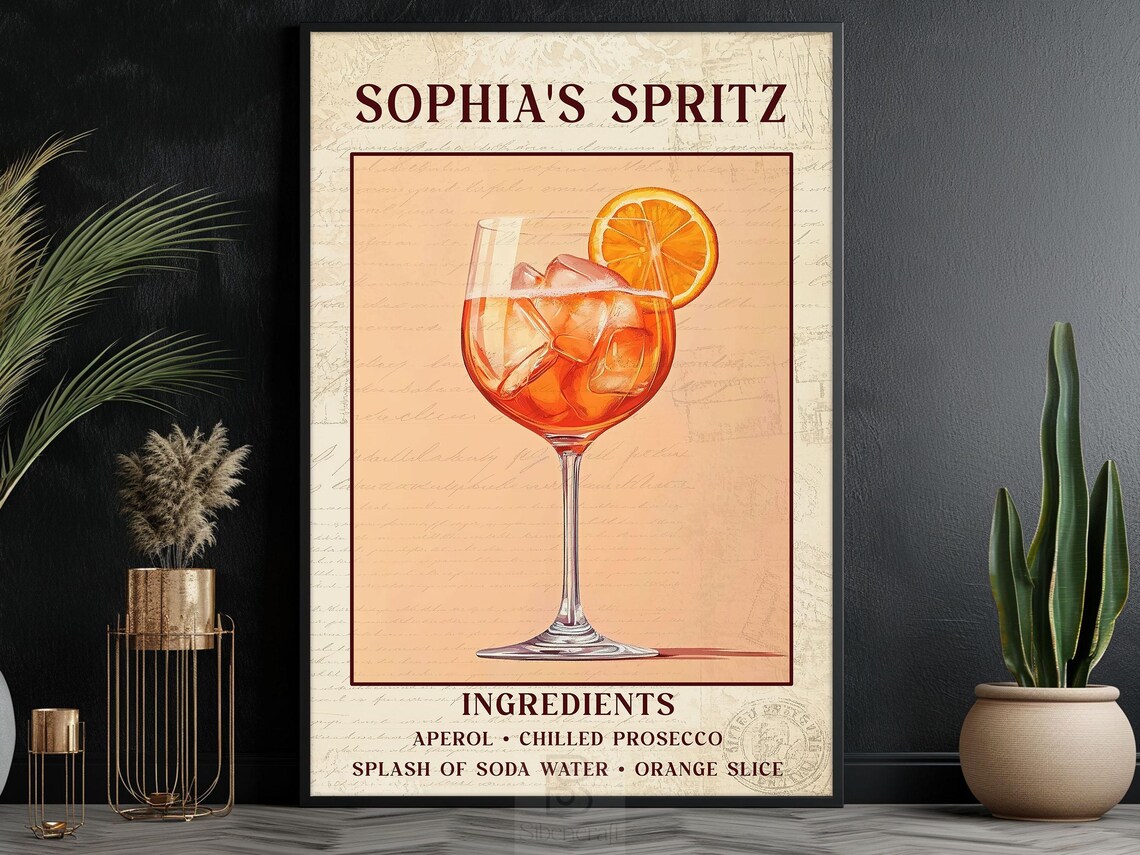 Sophia's Spritz Aperol Cocktail Recipe Wall Art Prosecco Orange Slice Poster - Image 6